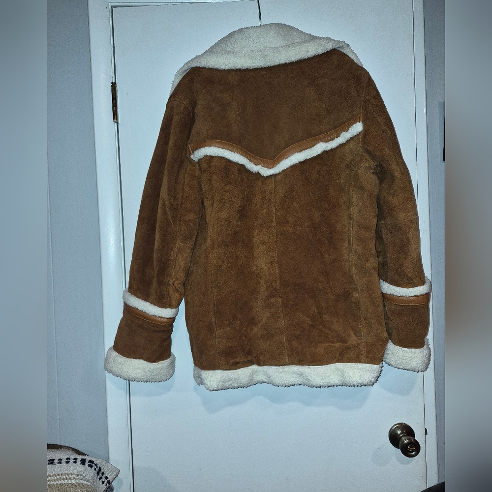 Brown and Cream Shearling Leather Jacket - Picture 2 of 8